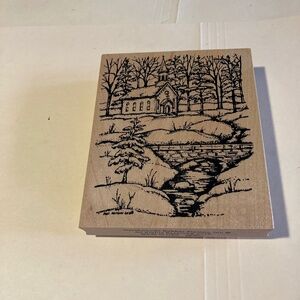Northwoods 2016 Winter Church Scene Rubber Stamp New